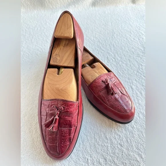 Mauri Ostrich Loafers men’s dress shoes red slip on 9.5 M